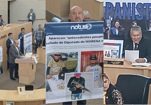 Congreso de Guanajuato: PAN y Morena chocan por lonas y nexos criminales